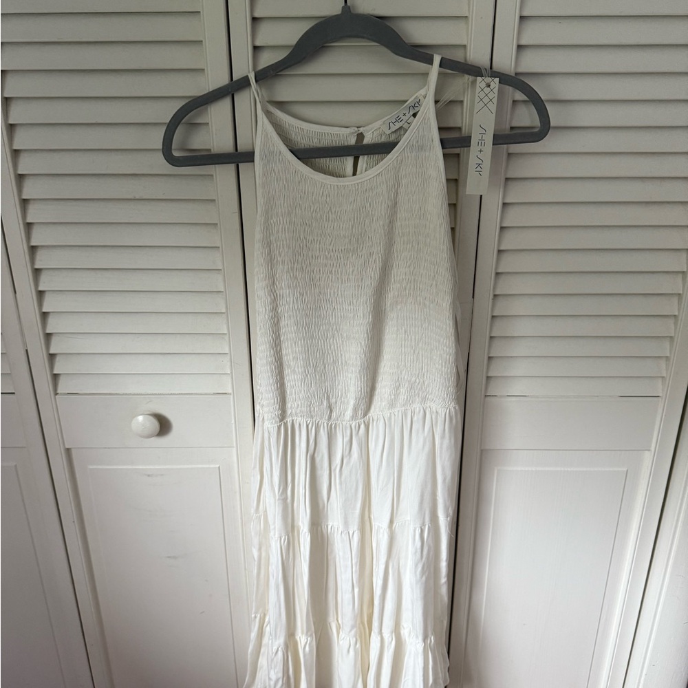 She + Sky Cream Buttoned Midi Sundress